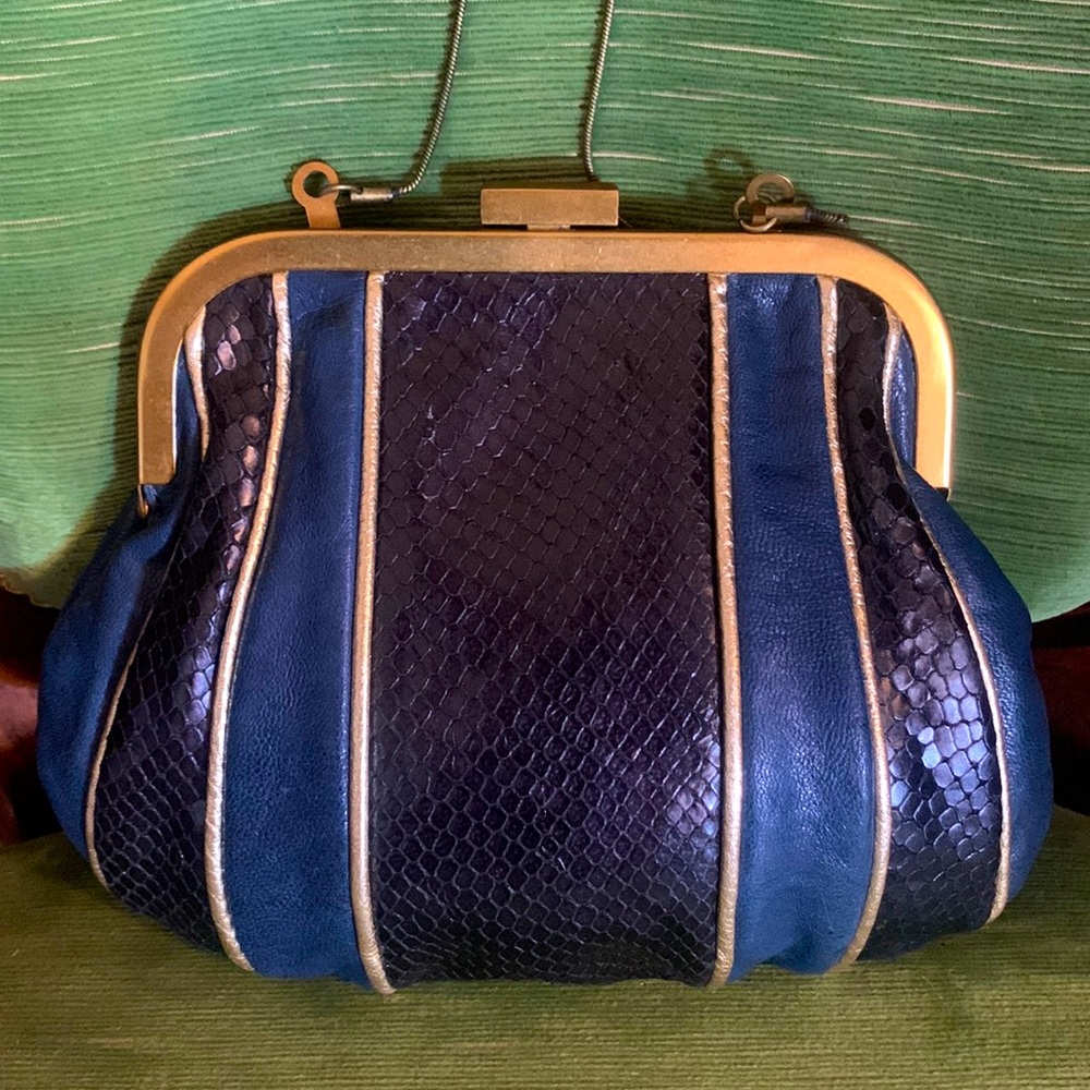 Club Monaco Blue and Gold Crossbody Bag